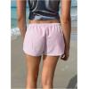 imageWomens Striped Print Drawstring Elastic Waist Shorts Casual Wide Leg Low Rise Summer Boxer ShortsLight Pink