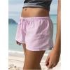 imageWomens Striped Print Drawstring Elastic Waist Shorts Casual Wide Leg Low Rise Summer Boxer ShortsLight Pink