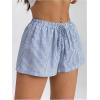 imageWomens Striped Print Drawstring Elastic Waist Shorts Casual Wide Leg Low Rise Summer Boxer ShortsStriped White and Blue