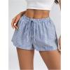 imageWomens Striped Print Drawstring Elastic Waist Shorts Casual Wide Leg Low Rise Summer Boxer ShortsStriped White and Blue