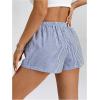 imageWomens Striped Print Drawstring Elastic Waist Shorts Casual Wide Leg Low Rise Summer Boxer ShortsStriped White and Blue