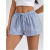 imageWomens Striped Print Drawstring Elastic Waist Shorts Casual Wide Leg Low Rise Summer Boxer ShortsStriped White and Blue