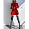 imageWomens Tie Back Knit Bodycon Mini Dress Long Sleeve Crew Neck Lettuce Trim Fall T Shirt DressesRed