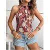 imageWomens Tropical Paisley Print Halter Blouse Sleeveless Boho Shirt Tops Button Back Vacation TopsApricot