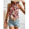 imageWomens Tropical Paisley Print Halter Blouse Sleeveless Boho Shirt Tops Button Back Vacation TopsApricot