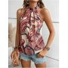 imageWomens Tropical Paisley Print Halter Blouse Sleeveless Boho Shirt Tops Button Back Vacation TopsApricot