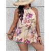 imageWomens Tropical Paisley Print Halter Blouse Sleeveless Boho Shirt Tops Button Back Vacation TopsBeige Floral