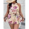 imageWomens Tropical Paisley Print Halter Blouse Sleeveless Boho Shirt Tops Button Back Vacation TopsBeige Floral