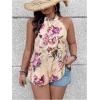 imageWomens Tropical Paisley Print Halter Blouse Sleeveless Boho Shirt Tops Button Back Vacation TopsBeige Floral