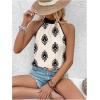 imageWomens Tropical Paisley Print Halter Blouse Sleeveless Boho Shirt Tops Button Back Vacation TopsBlack Apricot