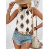 imageWomens Tropical Paisley Print Halter Blouse Sleeveless Boho Shirt Tops Button Back Vacation TopsBlack Apricot
