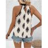 imageWomens Tropical Paisley Print Halter Blouse Sleeveless Boho Shirt Tops Button Back Vacation TopsBlack Apricot