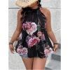 imageWomens Tropical Paisley Print Halter Blouse Sleeveless Boho Shirt Tops Button Back Vacation TopsBlack Floral