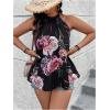 imageWomens Tropical Paisley Print Halter Blouse Sleeveless Boho Shirt Tops Button Back Vacation TopsBlack Floral