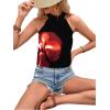 imageWomens Tropical Paisley Print Halter Blouse Sleeveless Boho Shirt Tops Button Back Vacation TopsBlack and Red