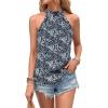 imageWomens Tropical Paisley Print Halter Blouse Sleeveless Boho Shirt Tops Button Back Vacation TopsBlack and White