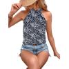 imageWomens Tropical Paisley Print Halter Blouse Sleeveless Boho Shirt Tops Button Back Vacation TopsBlack and White