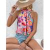imageWomens Tropical Paisley Print Halter Blouse Sleeveless Boho Shirt Tops Button Back Vacation TopsBlue Pink