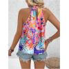 imageWomens Tropical Paisley Print Halter Blouse Sleeveless Boho Shirt Tops Button Back Vacation TopsBlue Pink