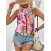 imageWomens Tropical Paisley Print Halter Blouse Sleeveless Boho Shirt Tops Button Back Vacation TopsBlue Pink