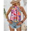imageWomens Tropical Paisley Print Halter Blouse Sleeveless Boho Shirt Tops Button Back Vacation TopsBlue Pink