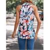 imageWomens Tropical Paisley Print Halter Blouse Sleeveless Boho Shirt Tops Button Back Vacation TopsBlue and Red