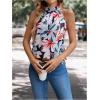 imageWomens Tropical Paisley Print Halter Blouse Sleeveless Boho Shirt Tops Button Back Vacation TopsBlue and Red