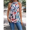 imageWomens Tropical Paisley Print Halter Blouse Sleeveless Boho Shirt Tops Button Back Vacation TopsBlue and Red
