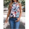 imageWomens Tropical Paisley Print Halter Blouse Sleeveless Boho Shirt Tops Button Back Vacation TopsBlue and Red