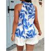 imageWomens Tropical Paisley Print Halter Blouse Sleeveless Boho Shirt Tops Button Back Vacation TopsBlue and White