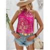 imageWomens Tropical Paisley Print Halter Blouse Sleeveless Boho Shirt Tops Button Back Vacation TopsDeep Pink
