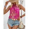 imageWomens Tropical Paisley Print Halter Blouse Sleeveless Boho Shirt Tops Button Back Vacation TopsDeep Pink