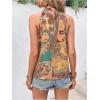 imageWomens Tropical Paisley Print Halter Blouse Sleeveless Boho Shirt Tops Button Back Vacation TopsDeep Yellow