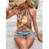 imageWomens Tropical Paisley Print Halter Blouse Sleeveless Boho Shirt Tops Button Back Vacation TopsDeep Yellow