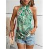 imageWomens Tropical Paisley Print Halter Blouse Sleeveless Boho Shirt Tops Button Back Vacation TopsGreen