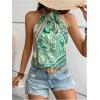 imageWomens Tropical Paisley Print Halter Blouse Sleeveless Boho Shirt Tops Button Back Vacation TopsGreen