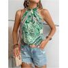 imageWomens Tropical Paisley Print Halter Blouse Sleeveless Boho Shirt Tops Button Back Vacation TopsGreen