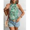 imageWomens Tropical Paisley Print Halter Blouse Sleeveless Boho Shirt Tops Button Back Vacation TopsGreen