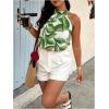 imageWomens Tropical Paisley Print Halter Blouse Sleeveless Boho Shirt Tops Button Back Vacation TopsGreen and White