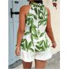 imageWomens Tropical Paisley Print Halter Blouse Sleeveless Boho Shirt Tops Button Back Vacation TopsGreen and White