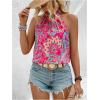 imageWomens Tropical Paisley Print Halter Blouse Sleeveless Boho Shirt Tops Button Back Vacation TopsHot Pink