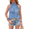 imageWomens Tropical Paisley Print Halter Blouse Sleeveless Boho Shirt Tops Button Back Vacation TopsLight Blue