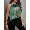 imageWomens Tropical Paisley Print Halter Blouse Sleeveless Boho Shirt Tops Button Back Vacation TopsLight Green