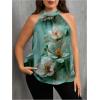 imageWomens Tropical Paisley Print Halter Blouse Sleeveless Boho Shirt Tops Button Back Vacation TopsLight Green