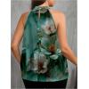 imageWomens Tropical Paisley Print Halter Blouse Sleeveless Boho Shirt Tops Button Back Vacation TopsLight Green