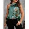 imageWomens Tropical Paisley Print Halter Blouse Sleeveless Boho Shirt Tops Button Back Vacation TopsLight Green