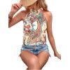 imageWomens Tropical Paisley Print Halter Blouse Sleeveless Boho Shirt Tops Button Back Vacation TopsMint Green