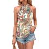 imageWomens Tropical Paisley Print Halter Blouse Sleeveless Boho Shirt Tops Button Back Vacation TopsMint Green