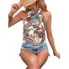 imageWomens Tropical Paisley Print Halter Blouse Sleeveless Boho Shirt Tops Button Back Vacation TopsMix Green