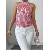 imageWomens Tropical Paisley Print Halter Blouse Sleeveless Boho Shirt Tops Button Back Vacation TopsMix Pink